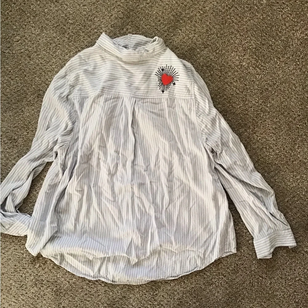Torrid Blue Striped Embroidered Button Down Shirt - Picture 8 of 9